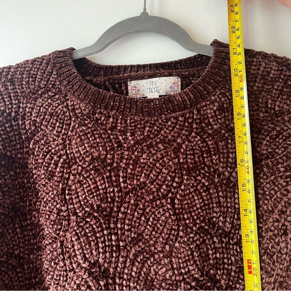 Pink Rose Chenille Sweater XS Brown Cable Knit Textured Pullover Cozy Soft - Picture 6 of 9